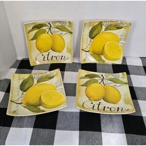 Cypress Home Lemon Plates Appetizer Dessert Ceramic Daphne B Design Set of 4